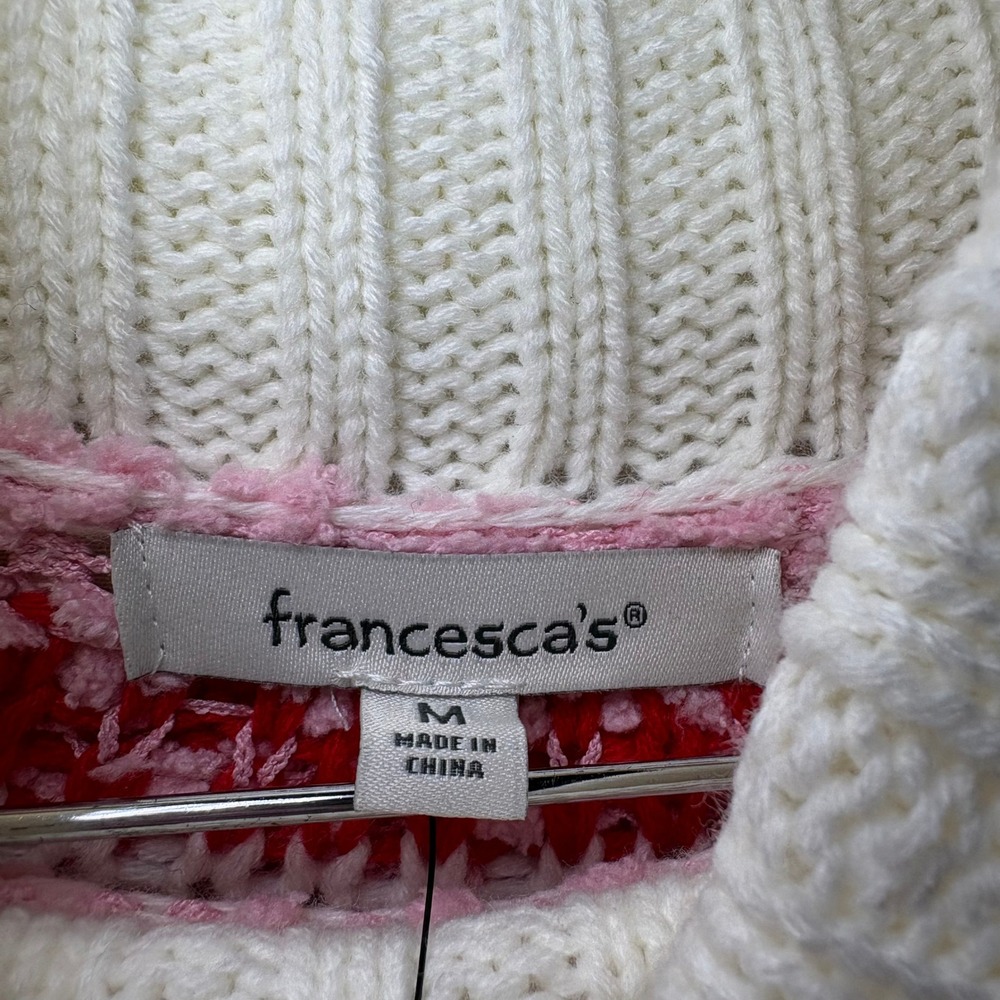 NWT Francesca's LS Fair Isle Cowl Neck Knit Sweater Dress White Red Pink Medium - Picture 7 of 10